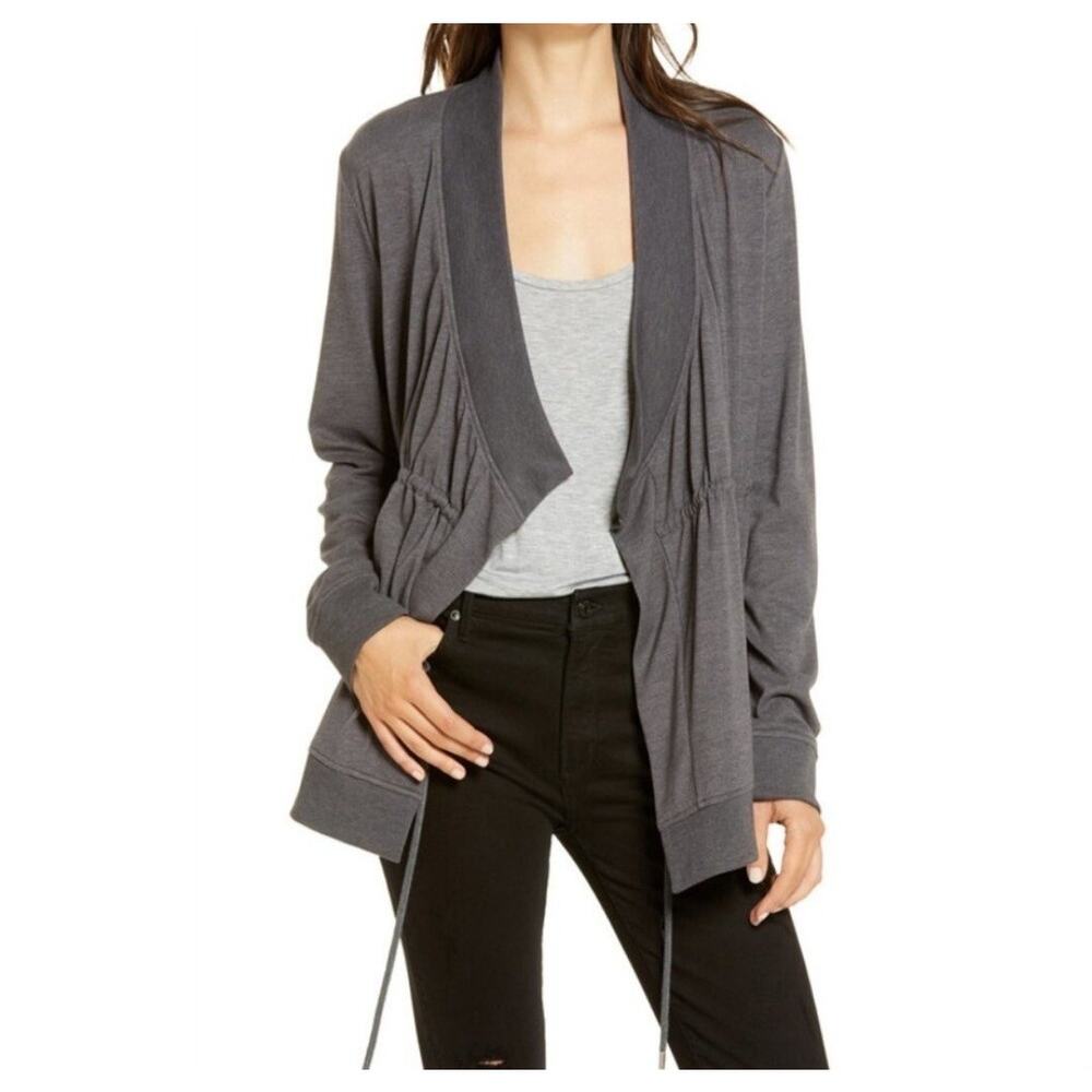 Allsaints Women's Gray Long Sleeve Gina Drape Drawstring Cardigan Size 4